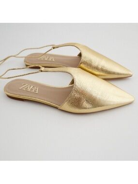 Zara Metallic Gold Pointed Slingback Flats